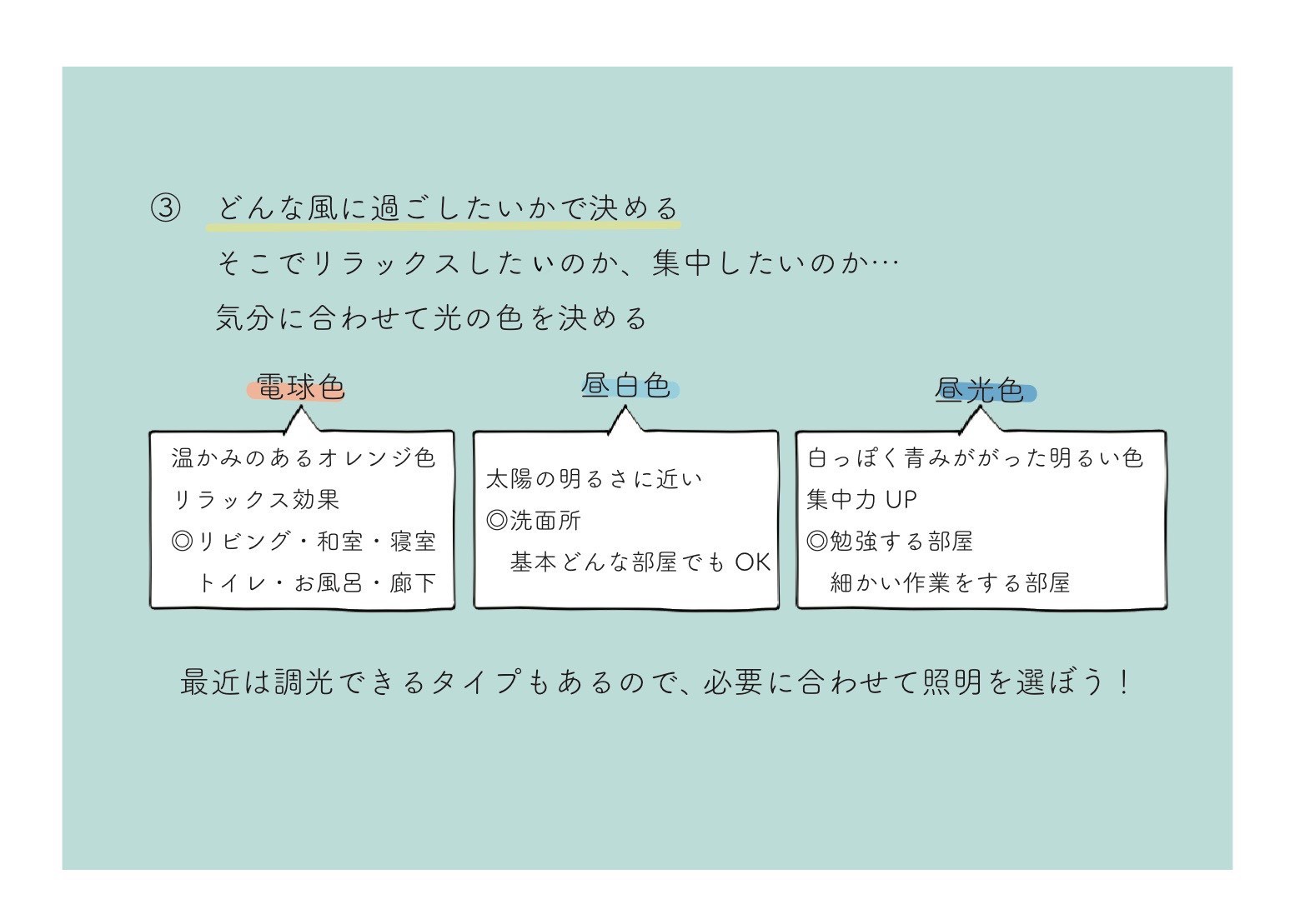 照明はどんな風にリラックスしたいかで決める