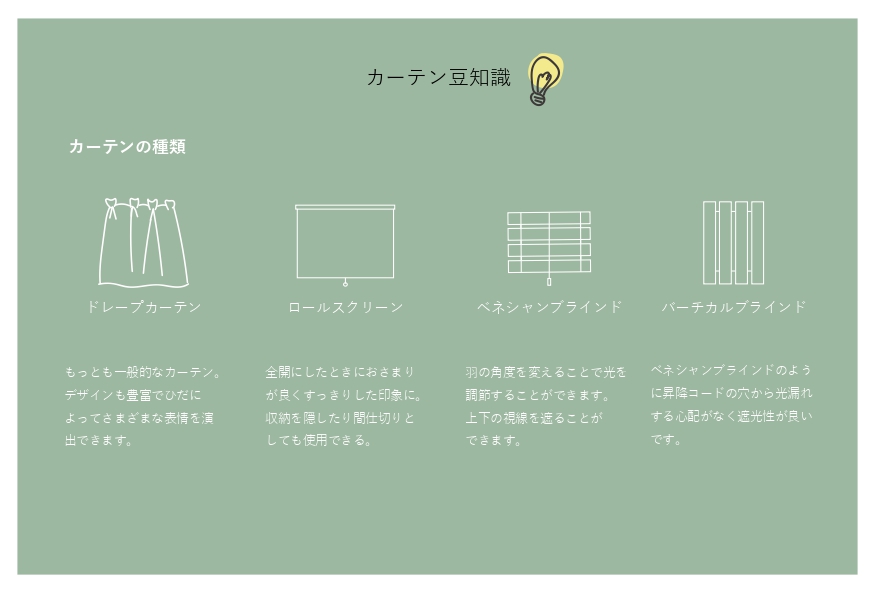 カーテンの種類を説明した資料